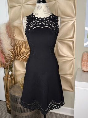 Ted Baker Black Crochet-Trim Mini Dress